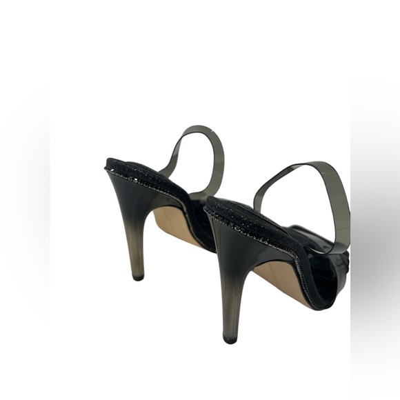 NIB Good American Black Glitter Lucite Sling Back w/ Rhinestone Accents 8.5 - Picture 5 of 7